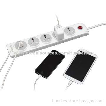 Universal Power Strip with 4 Sockets and Child Protection, USB Charging